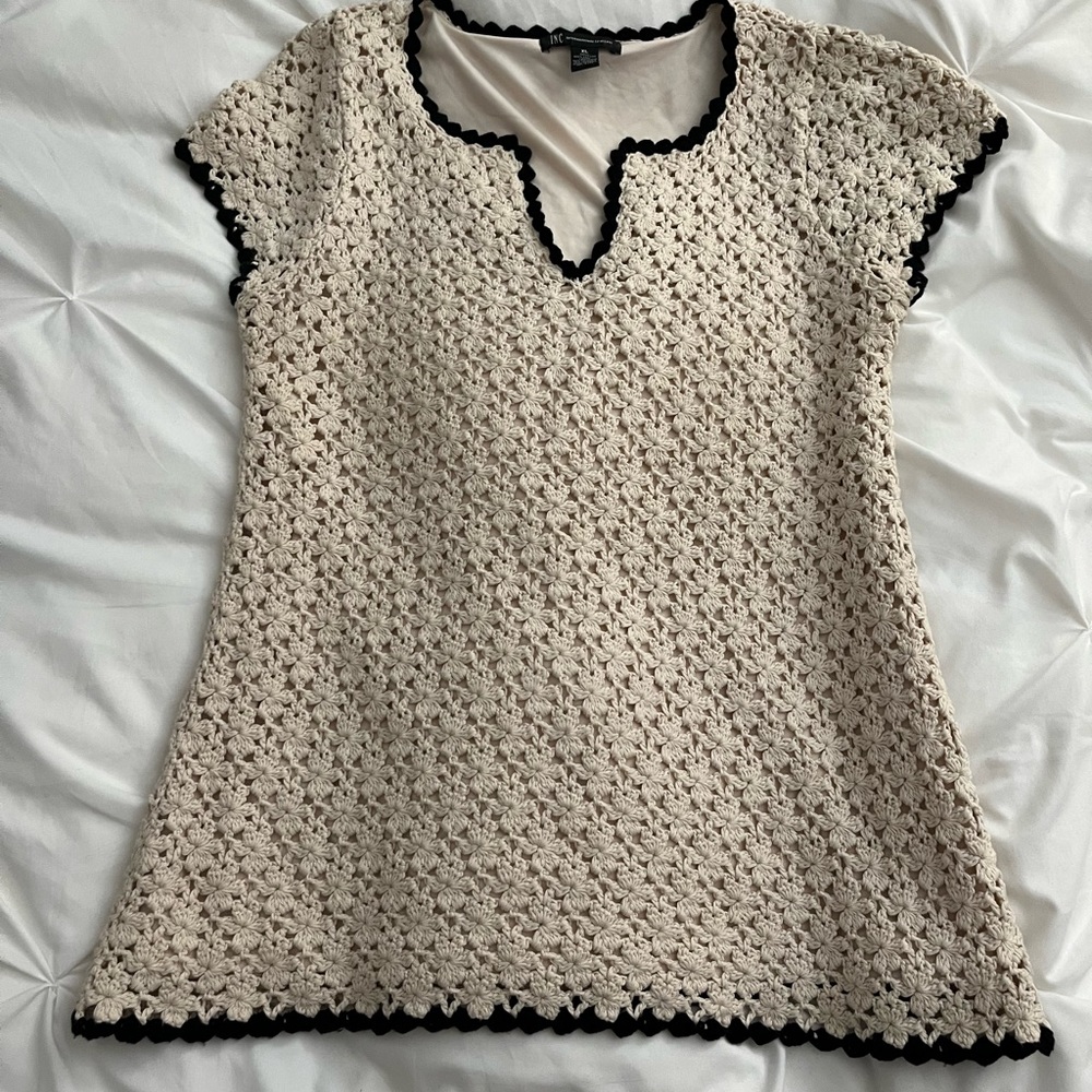 Crocheted knit top INC